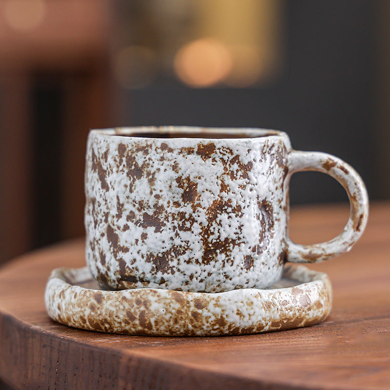 Vintage Kaffeetasse und Untertasse aus Keramik mit Ofenglasur