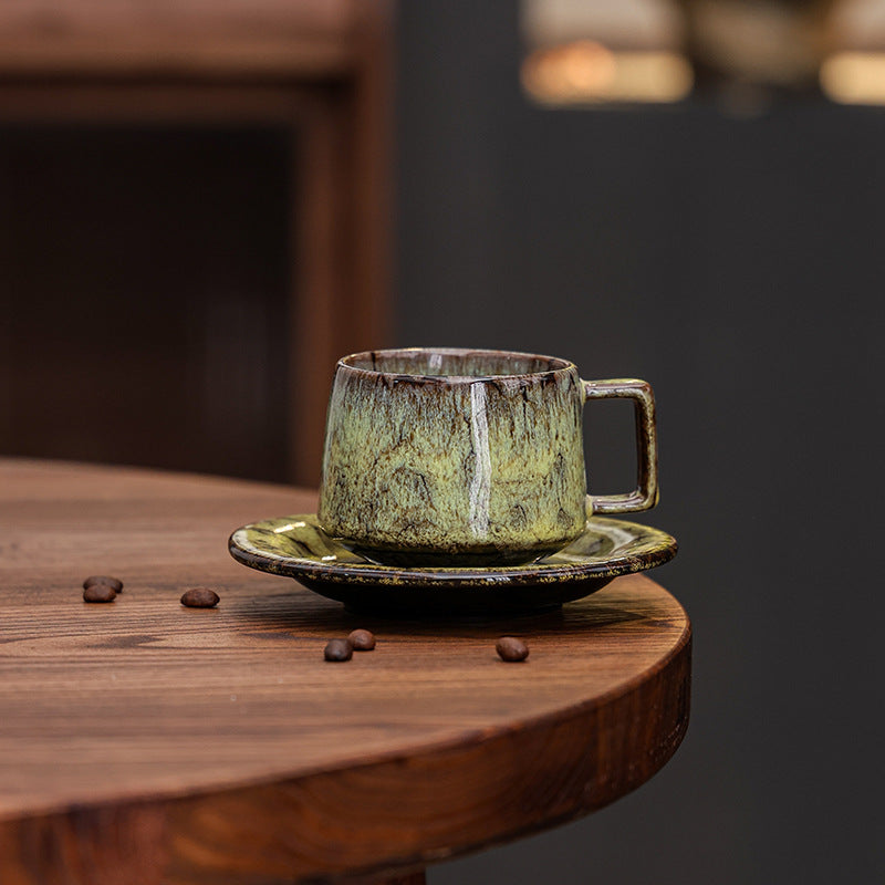 Kaffeetasse und Untertasse aus Keramik mit Vintage-Glasur