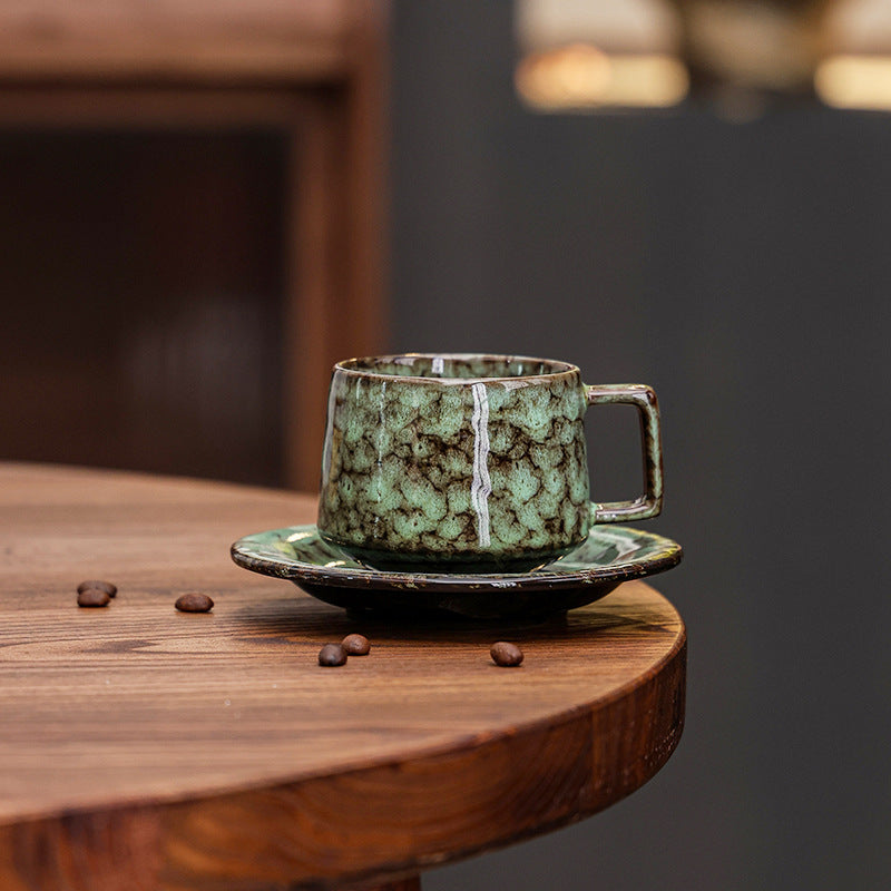 Kaffeetasse und Untertasse aus Keramik mit Vintage-Glasur