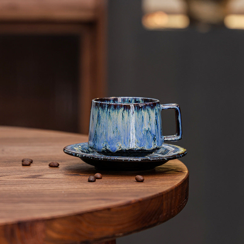 Kaffeetasse und Untertasse aus Keramik mit Vintage-Glasur