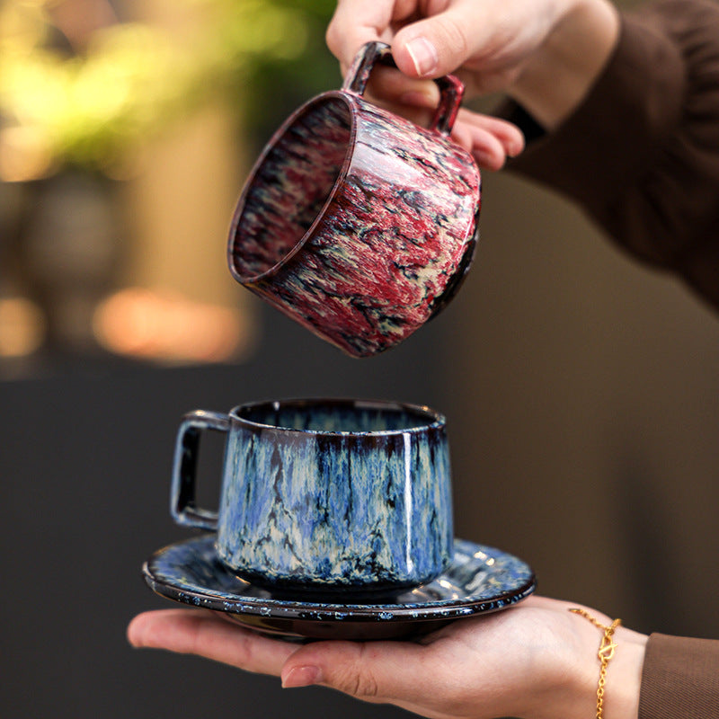 Kaffeetasse und Untertasse aus Keramik mit Vintage-Glasur
