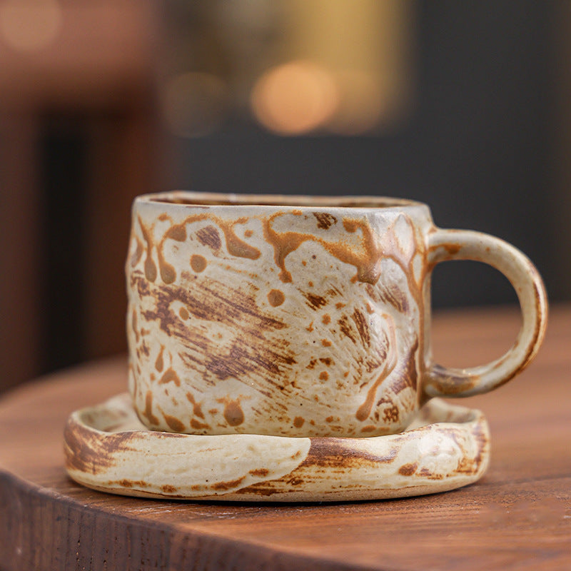 Vintage Kaffeetasse und Untertasse aus Keramik mit Ofenglasur