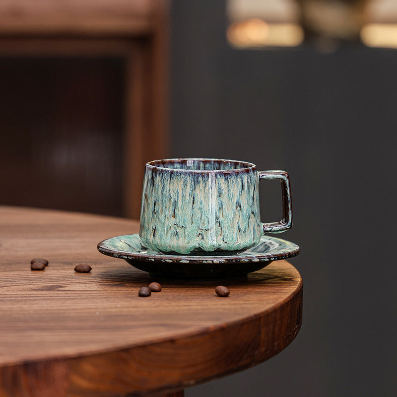 Kaffeetasse und Untertasse aus Keramik mit Vintage-Glasur