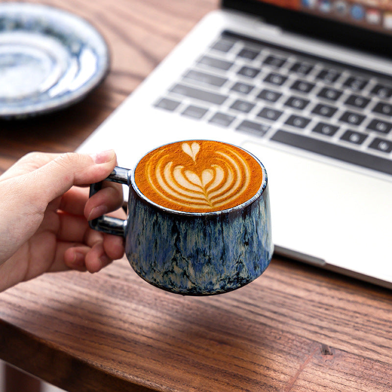 Vintage Keramik Kaffeetasse und Untertasse Set mit Ofenglasur
