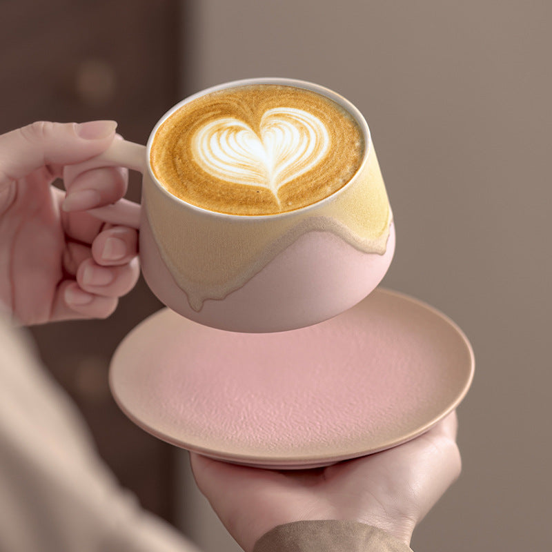 Vintage Keramik Kaffeetasse und Untertasse Set mit Ofenglasur