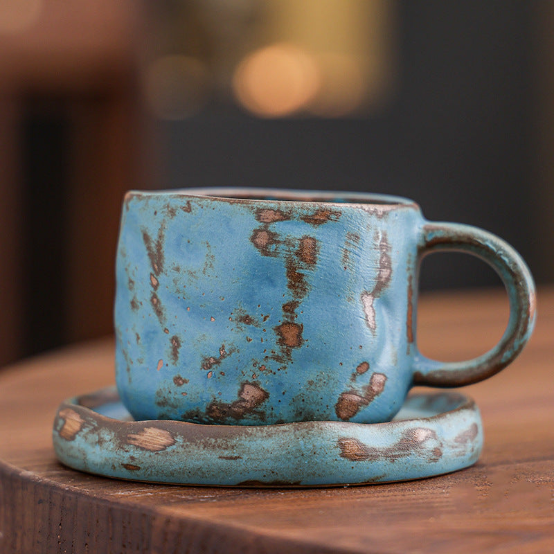 Vintage Kaffeetasse und Untertasse aus Keramik mit Ofenglasur