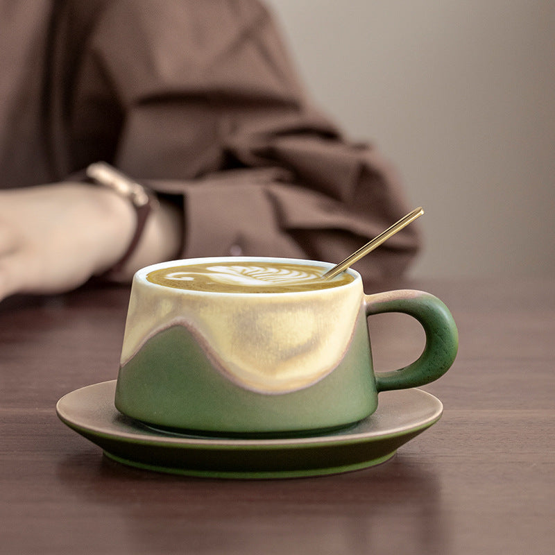 Vintage Keramik Kaffeetasse und Untertasse Set mit Ofenglasur