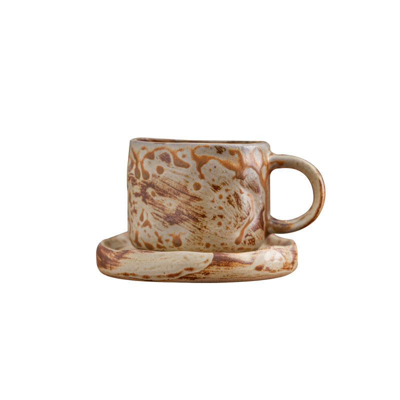Vintage Kaffeetasse und Untertasse aus Keramik mit Ofenglasur