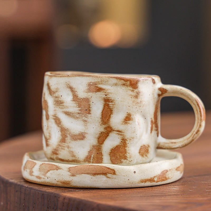Vintage Kaffeetasse und Untertasse aus Keramik mit Ofenglasur