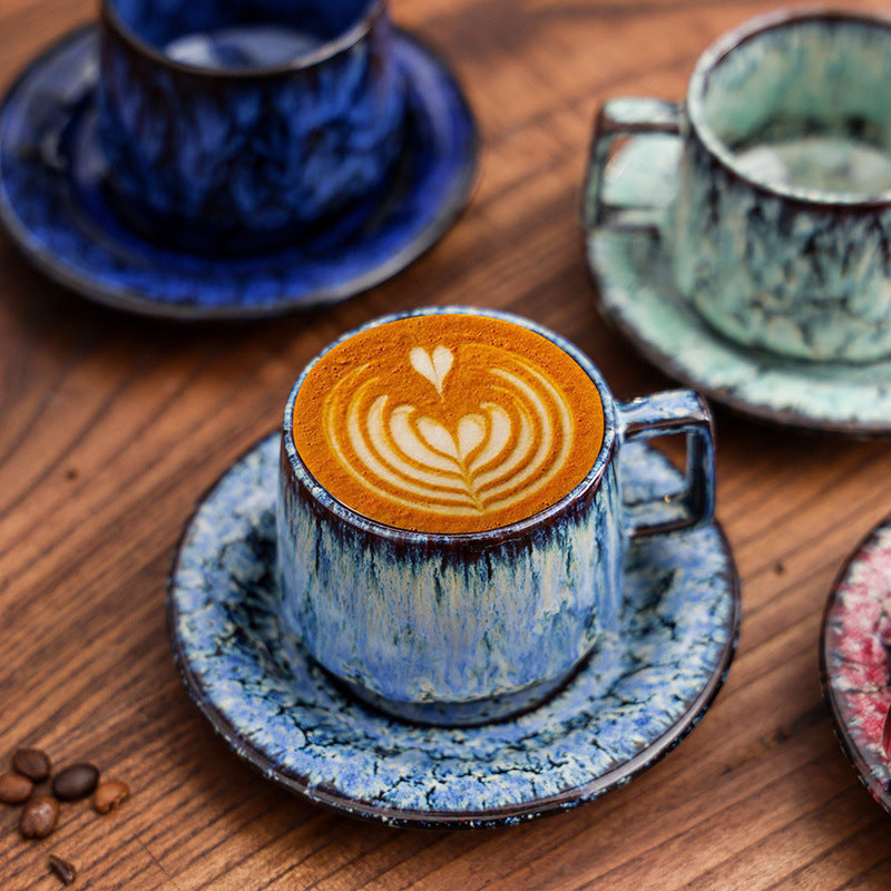 Kaffeetasse und Untertasse aus Keramik mit Vintage-Glasur