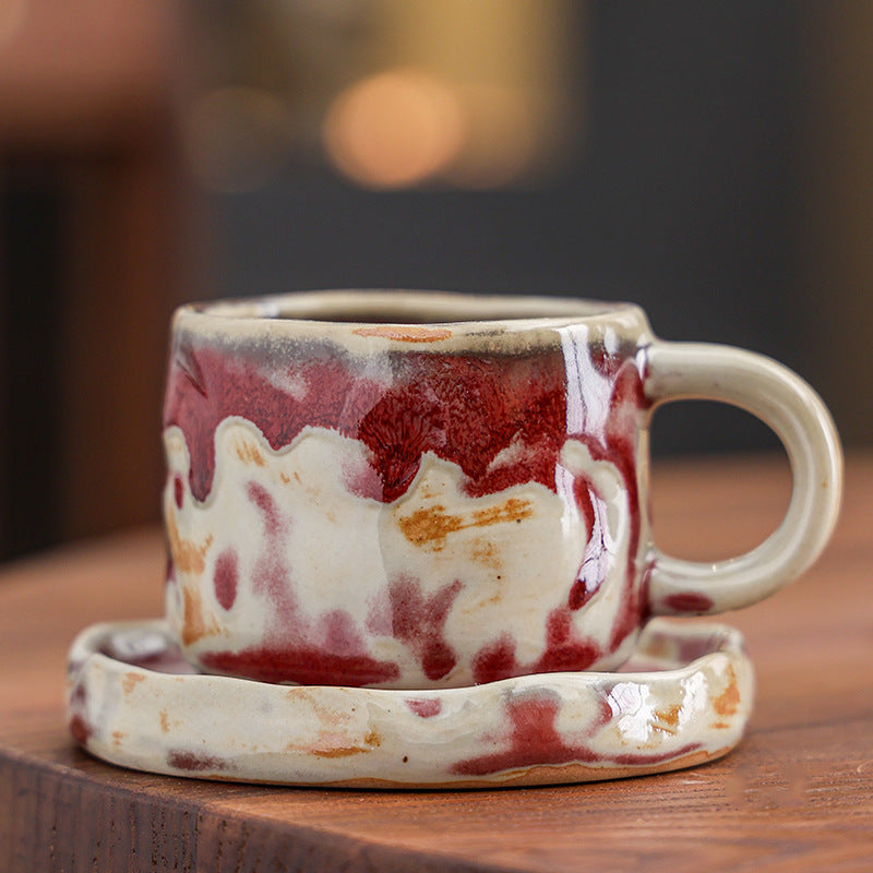 Vintage Kaffeetasse und Untertasse aus Keramik mit Ofenglasur