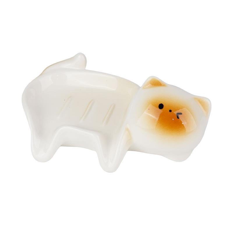 Cute Cat Ceramic Soap Dish, Self Draining Bathroom Tray