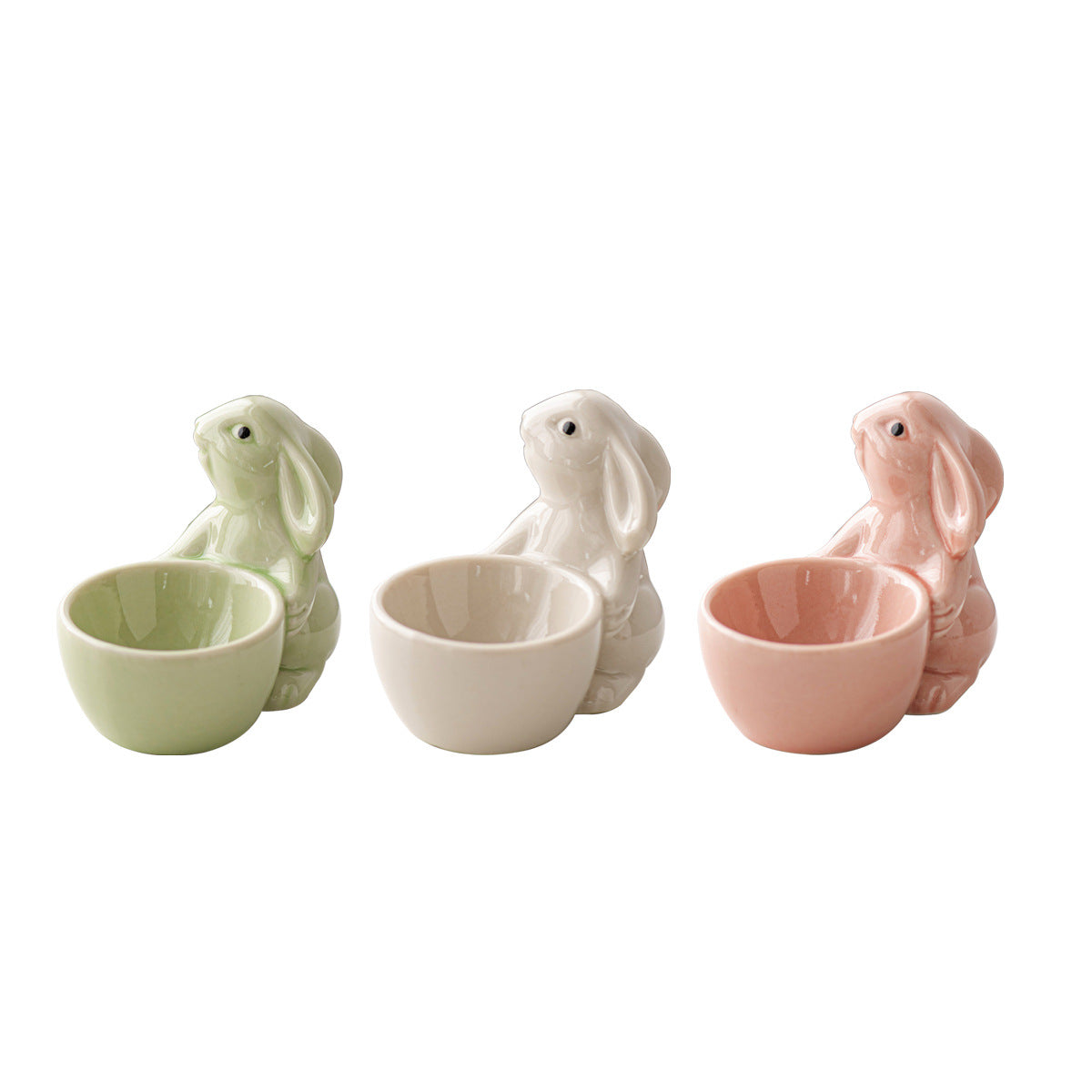Cute Bunny Ceramic Egg Cup - Pastel Pink Rabbit Egg Holder for Breakfast & Easter Decor，2 pack egg cups, set of 2 easter decor, couple breakfast set