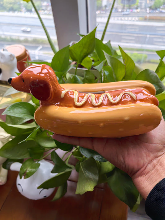 Handmade Dachshund Ceramic Piggy Bank, Cute Dog Coin Bank for Home Decor & Gift