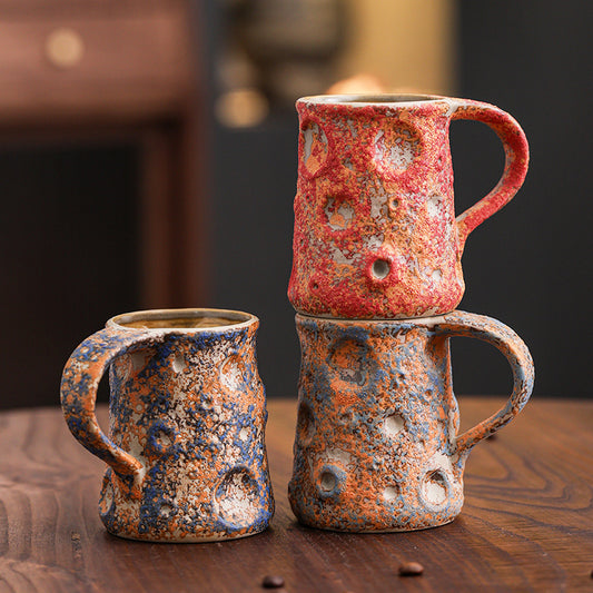 Vintage Textured Ceramic Mug, Handmade Rough Pottery Coffee Cup, Unique Home Decor Gift